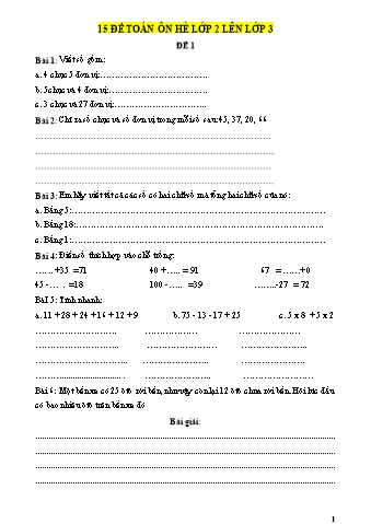 15 Đề ôn hè môn Toán Lớp 2 lên Lớp 3