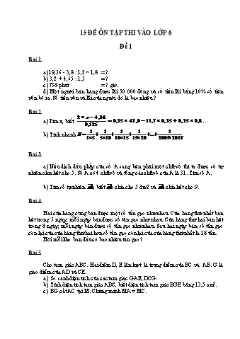 15 Đề ôn tập môn Toán thi vào Lớp 6