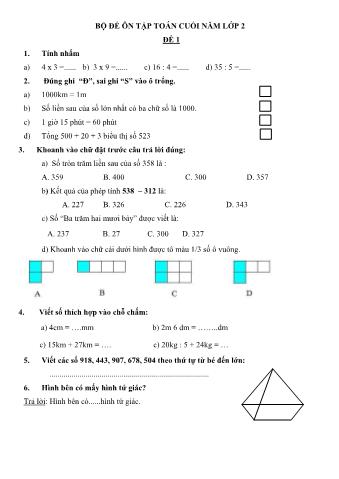 Bộ đề ôn tập toán cuối năm Lớp 2