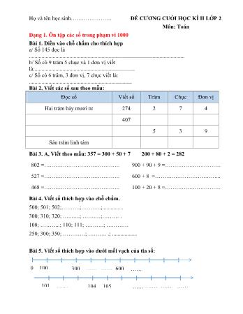 Đề cương cuối học kì II môn Toán học Lớp 2