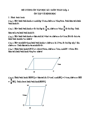 Đề cương ôn tập học kì 2 môn Toán 4