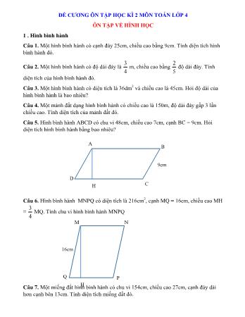 Đề cương ôn tập học kì 2 môn Toán Lớp 4