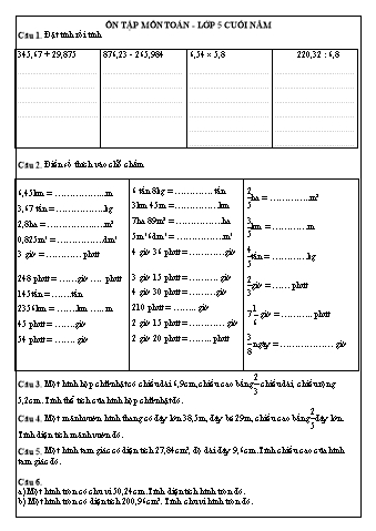 Đề cương ôn tập môn Toán Lớp 5 cuối năm