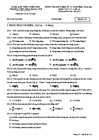 Đề kiểm tra giữa học kỳ II môn Vật lí 10 - Năm học 2020-2021 - Trường THPT Phan Đăng Lưu