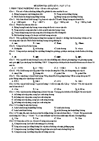 Đề kiểm tra giữa kì II môn Vật lý 10 (Có đáp án)