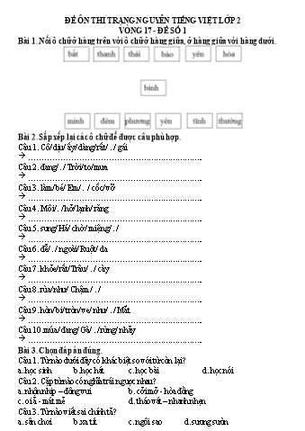 Đề ôn thi Trạng Nguyên Tiếng Việt Lớp 2 - Vòng 17 (Có đáp án)