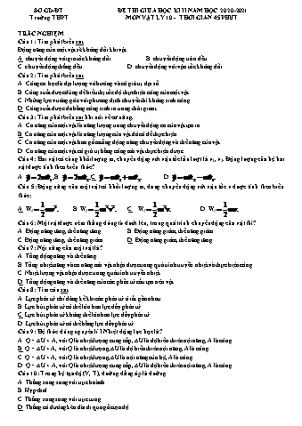 Đề thi giữa học kì II môn Vật lý 10 - Năm học 2020-2021 (Có đáp án)
