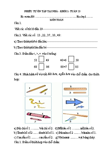 Phiếu tự ôn tập tại nhà Khối 1- Tuần 23