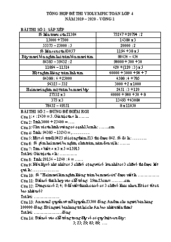 Tổng hợp đề thi violympic Toán Lớp 4 - Vòng 1 - Năm 2019-2020