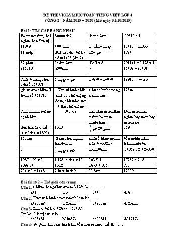 Tổng hợp đề thi violympic Toán Lớp 4 - Vòng 2 - Năm 2019-2020