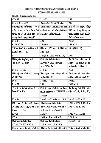 Tổng hợp đề thi violympic Toán Lớp 4 - Vòng 5 - Năm 2019-2020