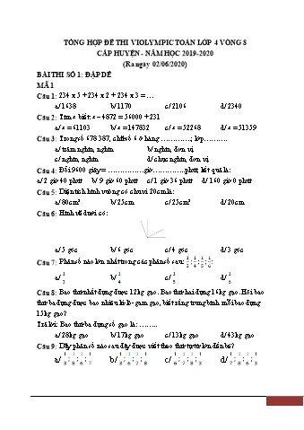 Tổng hợp đề thi violympic Toán Lớp 4 - Vòng 8 - Năm 2019-2020