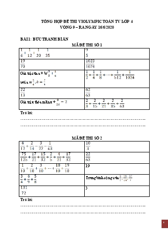 Tổng hợp đề thi violympic Toán Lớp 4 - Vòng 9 - Năm 2019-2020