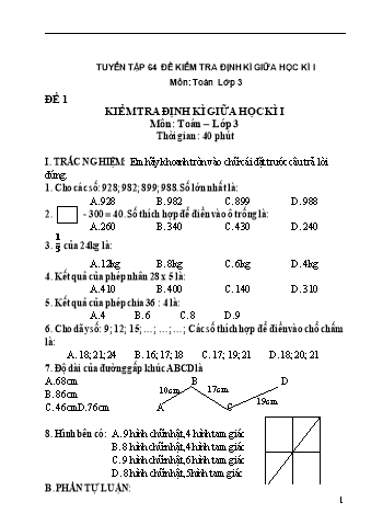 Tuyển tập 64 đề kiểm tra định kì giữa học kì I môn Toán Lớp 3