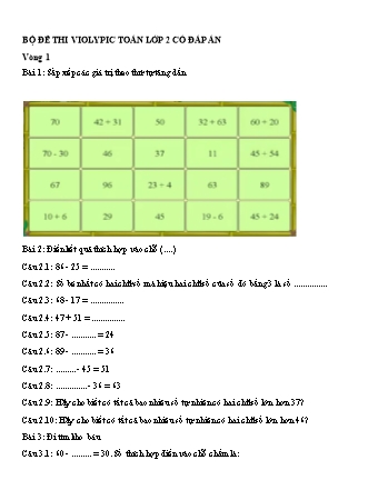 Bộ đề thi violypic Toán Lớp 2 (Có đáp án)