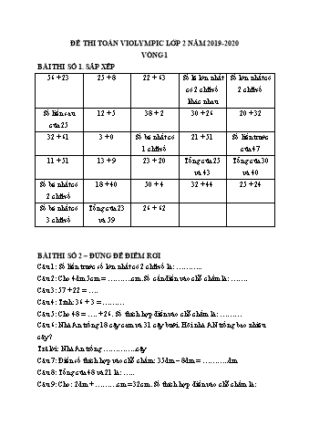 Đề thi toán violympic Lớp 2 - Vòng 1 - Năm 2019-2020