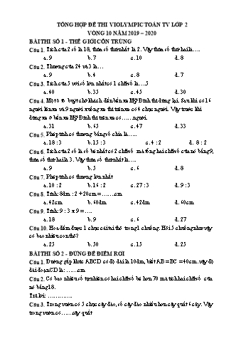 Đề thi toán violympic Lớp 2 - Vòng 10 - Năm 2019-2020