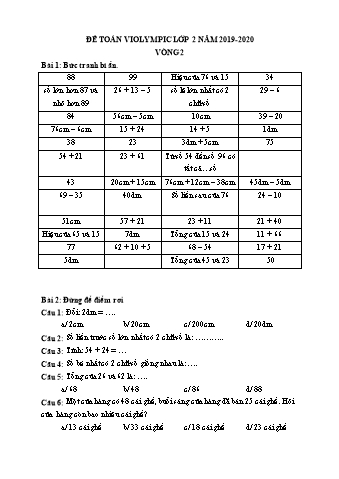 Đề thi toán violympic Lớp 2 - Vòng 2 - Năm 2019-2020