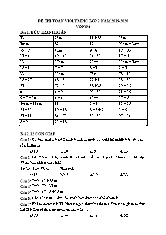 Đề thi toán violympic Lớp 2 - Vòng 4 - Năm 2019-2020