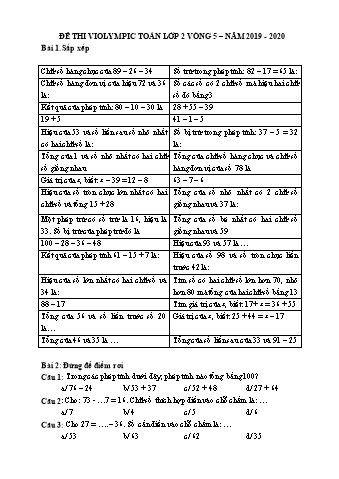 Đề thi toán violympic Lớp 2 - Vòng 5 - Năm 2019-2020