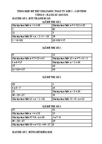 Đề thi toán violympic Lớp 2 - Vòng 9 - Năm 2019-2020