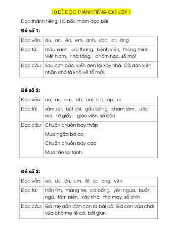 10 Đề đọc thành tiếng cuối học kì 1 Lớp 1