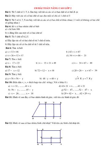 130 bài toán nâng cao Lớp 2