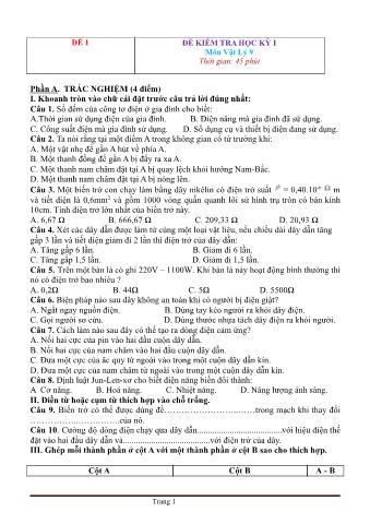 40 Đề thi cuối học kì 1 giỏi Vật lí Lớp 9 (Có hướng dẫn chấm)