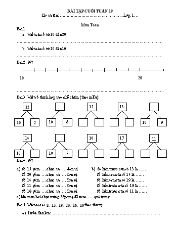 Bài tập cuối tuần môn Toán, Tiếng Việt Lớp 1 - Học kì 2