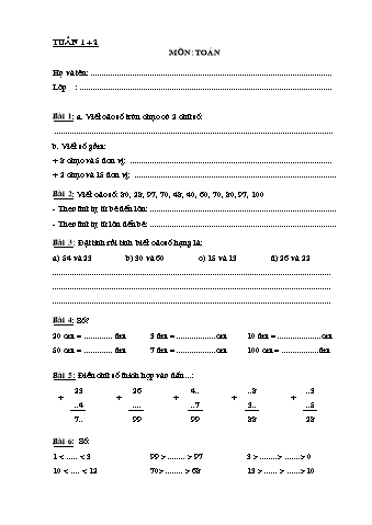 Bài tập cuối tuần môn Toán, Tiếng Việt Lớp 2 - Tuần 1+2