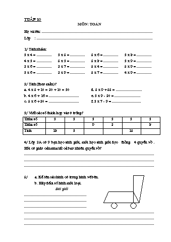 Bài tập cuối tuần môn Toán, Tiếng Việt Lớp 2 - Tuần 20
