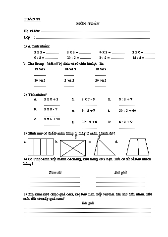 Bài tập cuối tuần môn Toán, Tiếng Việt Lớp 2 - Tuần 22