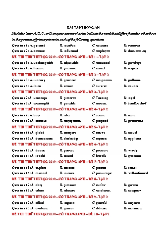 Bài tập ôn trọng âm môn Tiếng Anh 12 - Trang Anh - Tập 2 (Có đáp án)