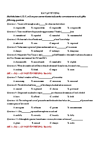 Bài tập ôn từ vựng môn Tiếng Anh 12 - Nguyễn Phương (Có đáp án)