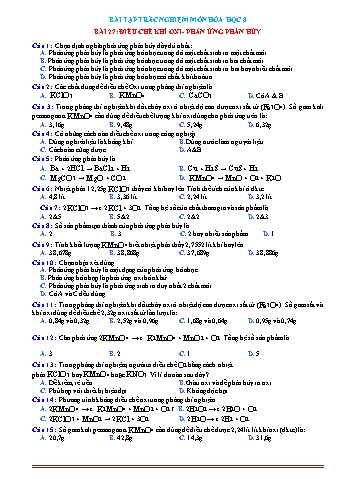 Bài tập trắc nghiệm Hóa học Lớp 8 - Bài 27: Điều chế khí oxi. Phản ứng phân hủy (Có đáp án)