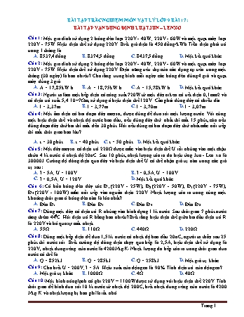 Bài tập trắc nghiệm môn Vật lý Lớp 9 - Bài 17: Bài tập vận dụng định luật jun-lenxơ