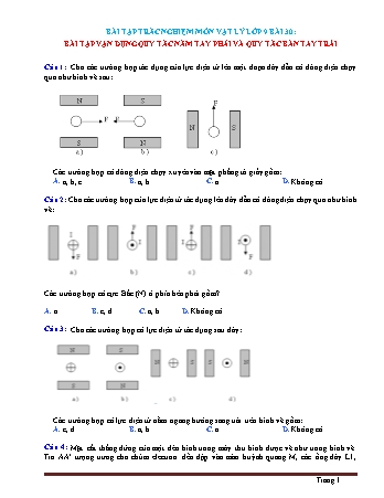 Bài tập trắc nghiệm môn Vật lý Lớp 9 - Bài 30: Bài tập vận dụng quy tắc nắm tay phải và quy tắc bàn tay trái