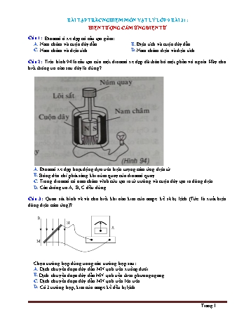 Bài tập trắc nghiệm môn Vật lý Lớp 9 - Bài 31: Hiện tượng cảm ứng điện từ