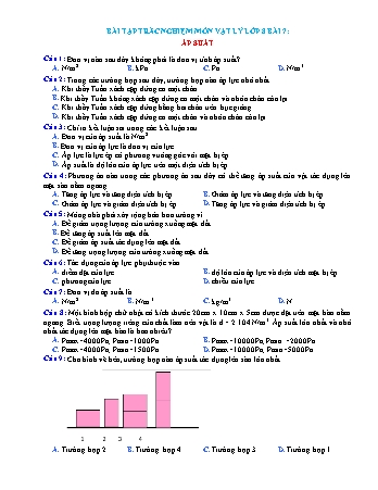 Bài tập trắc nghiệm Vật lí Lớp 8 - Bài 7: Áp suất (Có đáp án)