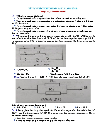 Bài tập trắc nghiệm Vật lí Lớp 9 - Bài 5: Đoạn mạch song song (Có đáp án)