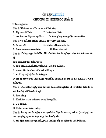 Bộ 30 câu trắc nghiệm Vật lí Lớp 7 - Chương 3: Điện học (Có đáp án)