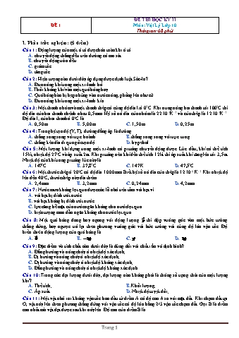Bộ đề thi học kỳ II môn Vật lý Lớp 10 (Có đáp án)