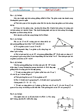 Bộ đề thi học sinh giỏi cấp huyện Vật lý Lớp 7 (Có hướng dẫn chấm)