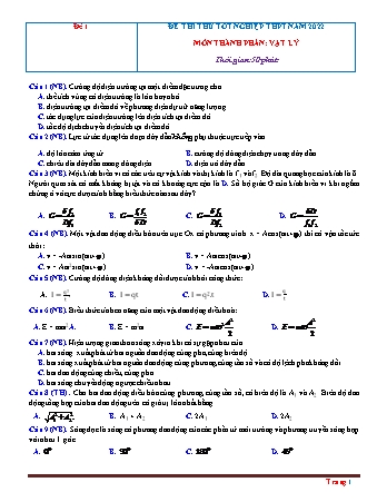 Bộ đề thi thử tốt nghiệp THPT năm 2022 môn Vật lí