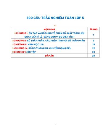 Câu hỏi trắc nghiệm Toán Lớp 5 (Có đáp án)