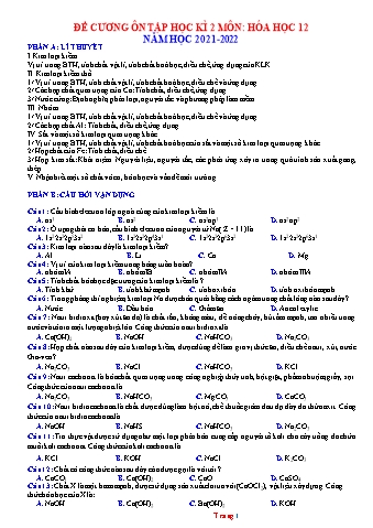 Đề cương ôn tập học kì 2 môn Hóa học 12 - Năm học 2021-2022