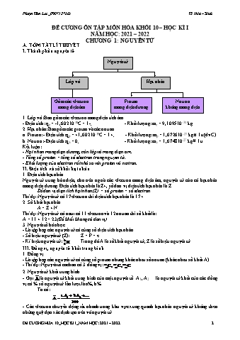 Đề cương ôn tập học kì I môn Hóa Khối 10 - Năm học 2021-2022