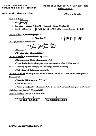 Đề khảo sát chất lượng cuối học kì I môn Toán 9 - Năm học 2014-2015 - Trường THCS Hiệp Hoà-Hùng Tiến (Có đáp án và biểu điểm)