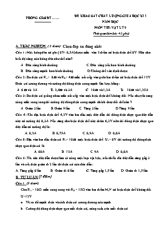 Đề khảo sát chất lượng giữa học kì 1 Vật lí Khối 9 (Có hướng dẫn chấm)