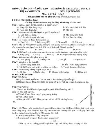 Đề khảo sát chất lượng học kì 1 Vật lí Lớp 7 - - Năm học 2020-2021 (Có hướng dẫn chấm)